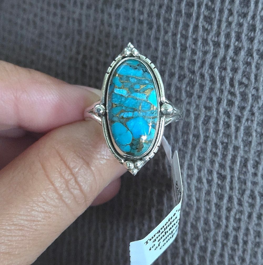 ✨️HP✨️ Shivam Oval Shaped Blue💙 Copper Turquoise Statement Ring💍 - NWT - Picture 4 of 16